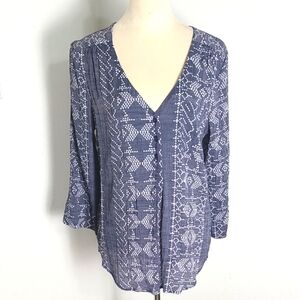 Fred David Blue & White Patterned Top, Size XL